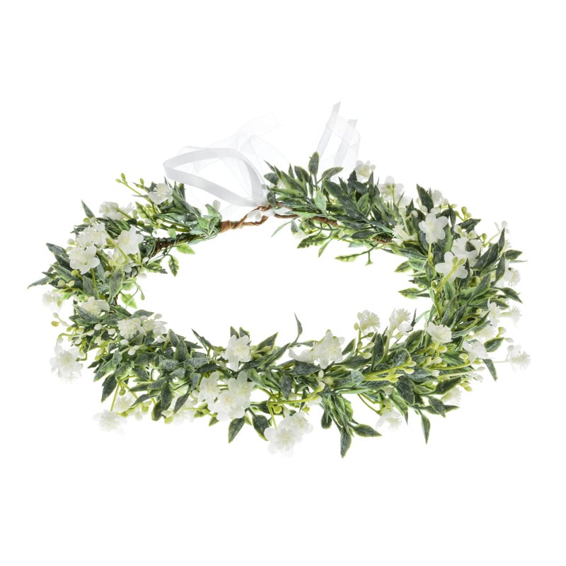 DreamLily White Babys Breath Flower Crown Eucalyptus Crown Bride Bridesmaid Headpiece Boho Hair Wreath DFS18 Small Ivory